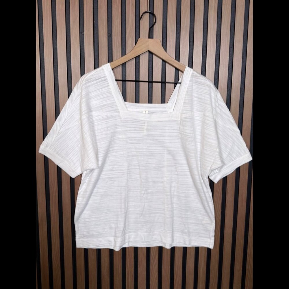 Anthropologie Top Small White Square Neck Short Sleeve Cotton Boyfriend Tee